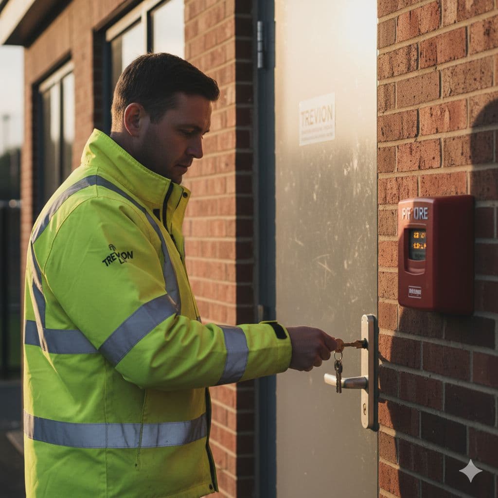 Security officer attending an alarmed site at night