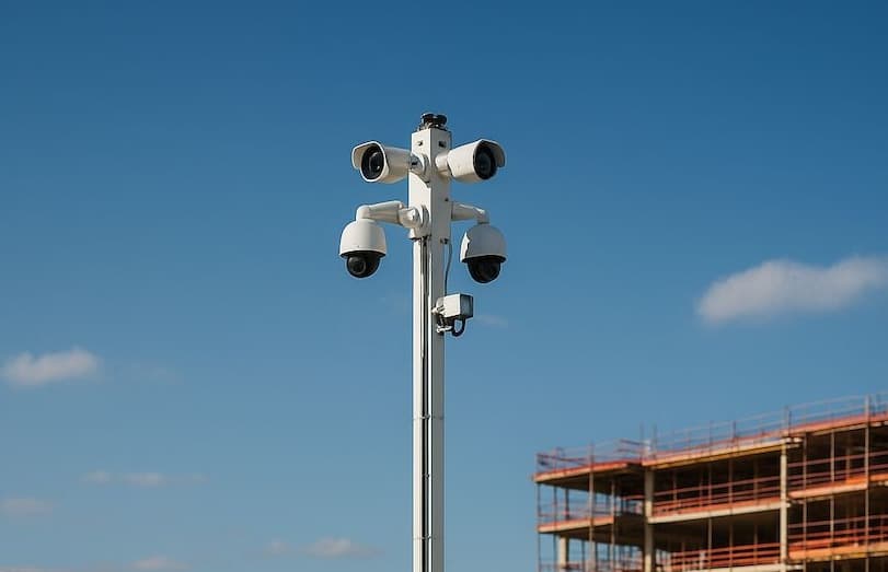 Solar-powered CCTV tower monitoring a site