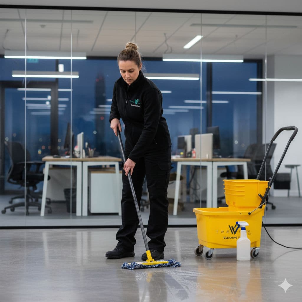 Professional cleaning team preparing equipment