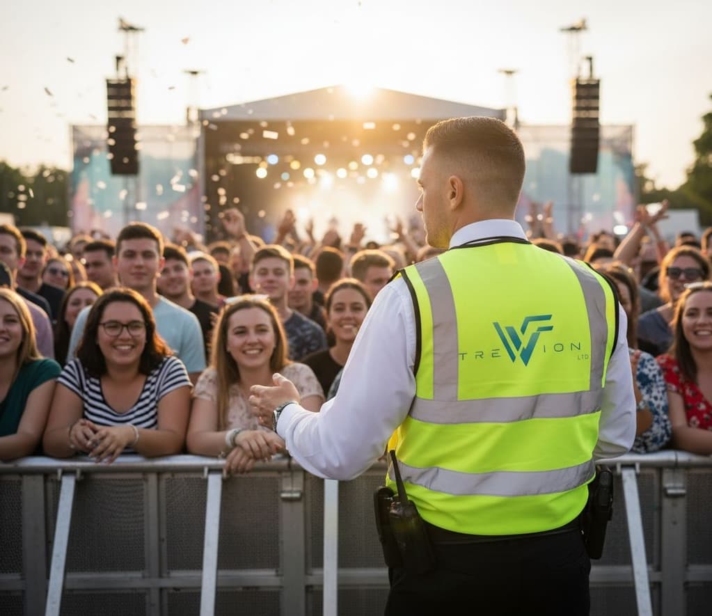 Security team managing a large festival crowd